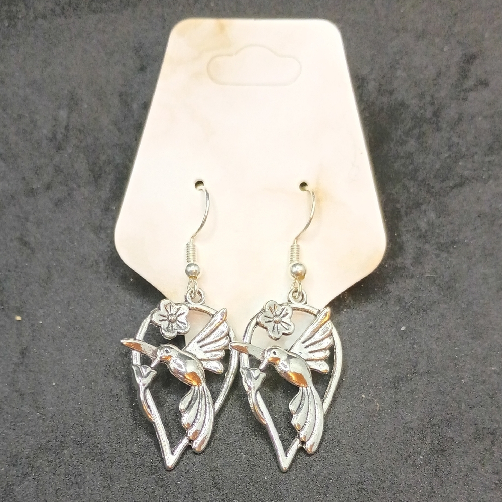 Silver Hummingbird Dangle Earrings